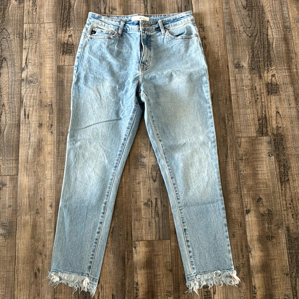 KanCan Blue Ankle Cropped Jeans with Raw Hem